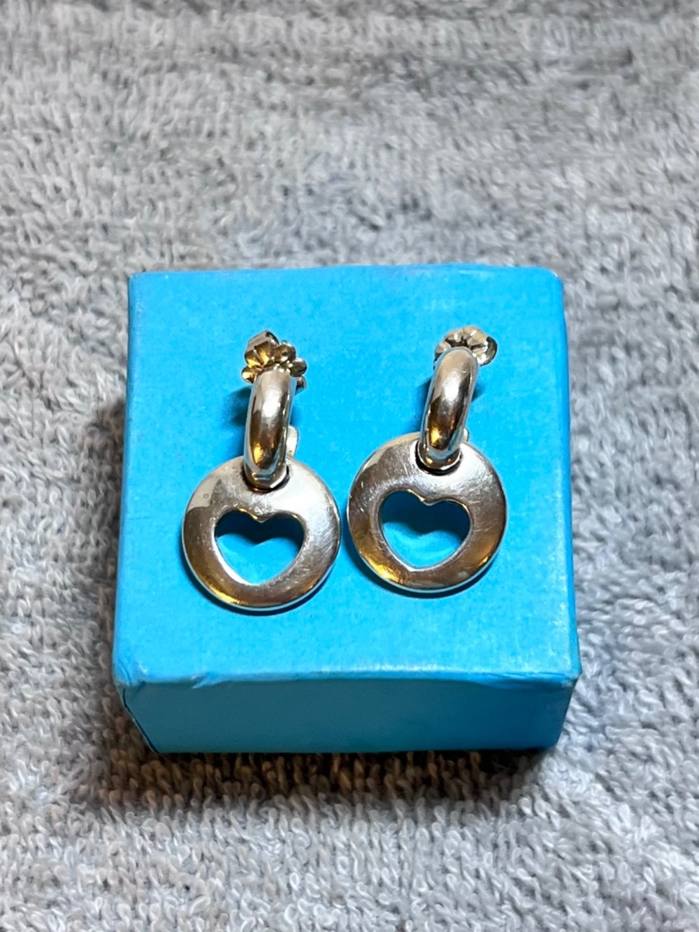 Tiffany & Co earrings.  1999 discontinued sterling silver, removable open heart